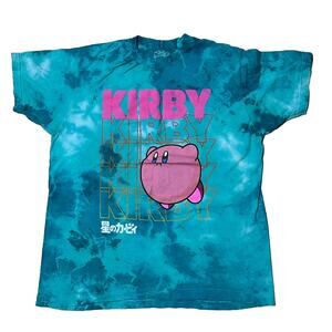 Kirby Adult T-Shirt -Fading Pink Name Behind Kirby Tie Dye Size M